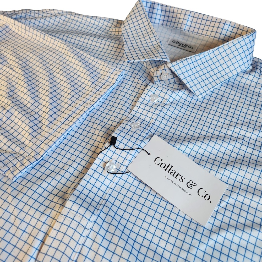 COLLARS & CO Performance Polo Shirt Mens 4XL Blue White Check Golf NWT